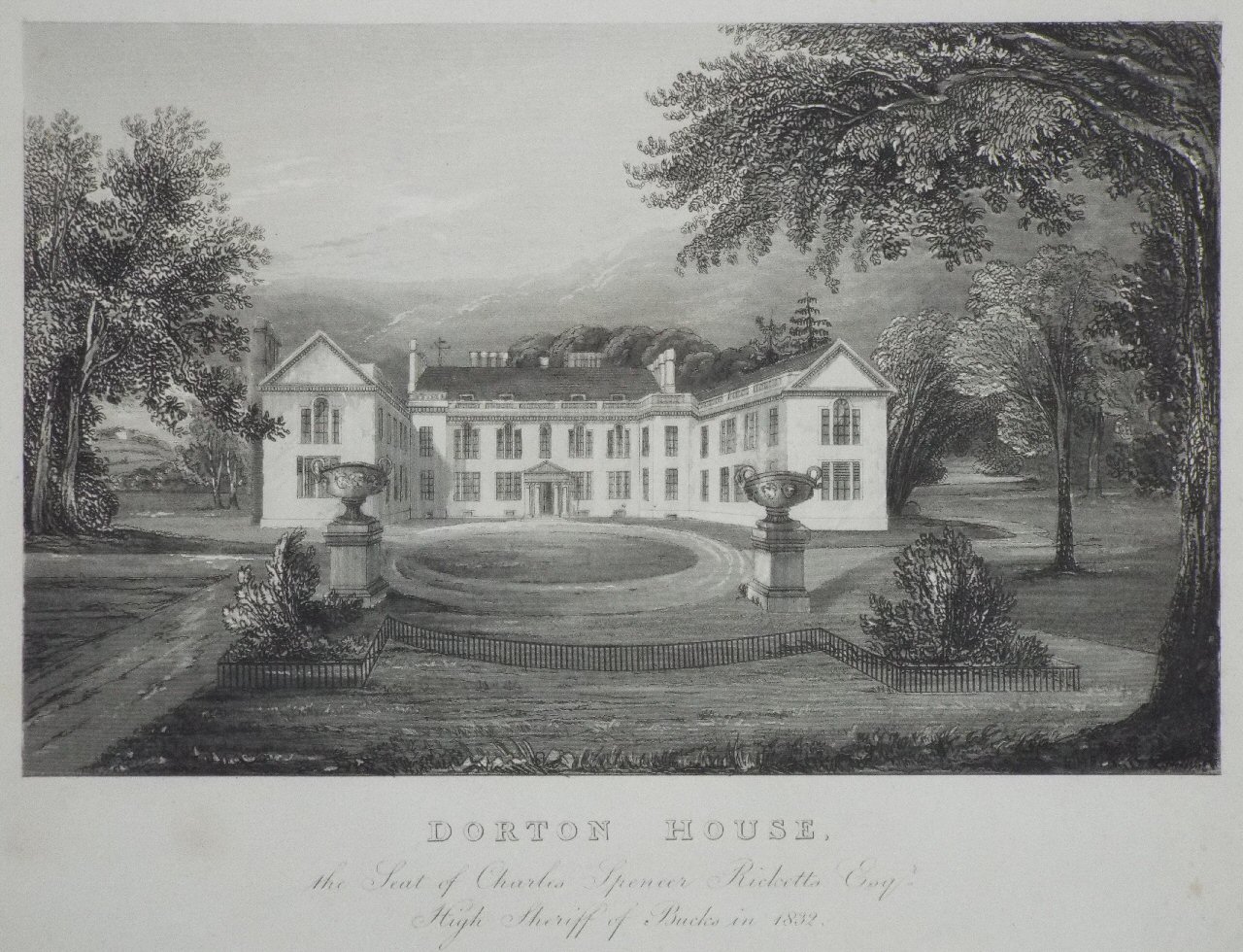 Aquatint - Dorton House, the Seat of Charles Spencer Ricketts Esqr. High Sheriff of Bucks in 1832.